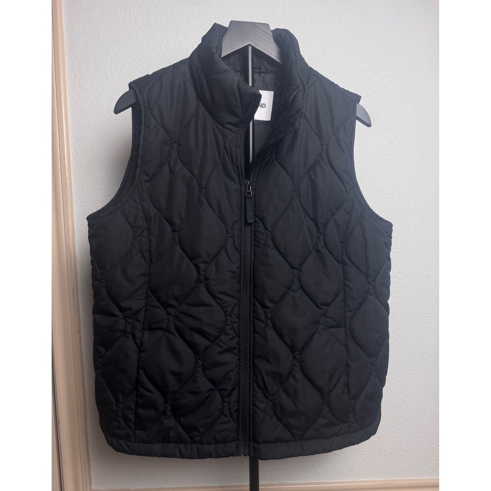 Lands End Womens Black Onion Quilted Full Zip Puffer Vest Large Petite 14-16